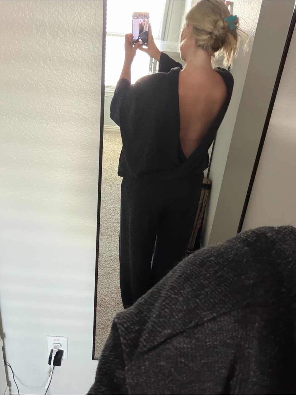 Open-Back Knit Sweat set in Charcoal